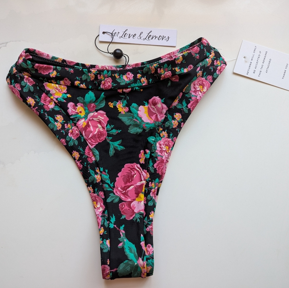 For Love And Lemons Black Floral Bikini Bottom